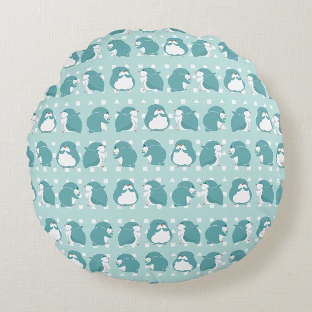 Blue Penguin pattern Round Pillow (Front)