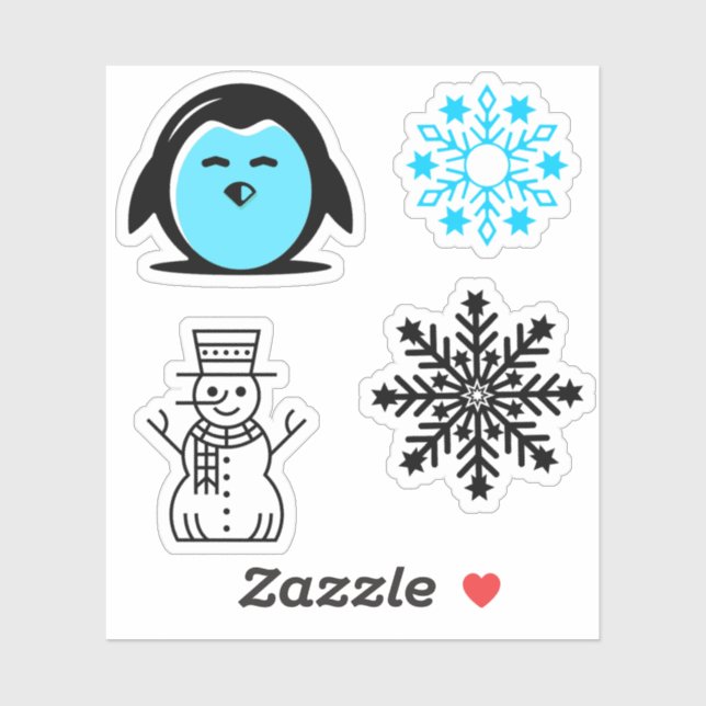 Blue Penguin Snowman Snowflake Christmas Set (Sheet)