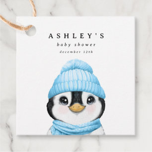 Blue Penguin Winter Baby Shower Favour Tags