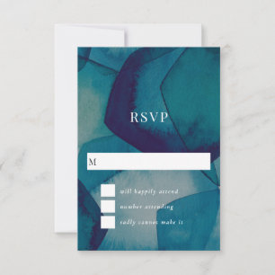 Blue Pentagons Overlapping Watercolor Wedding RSVP Card