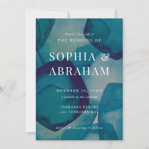 Blue Pentagons Watercolor Invitation