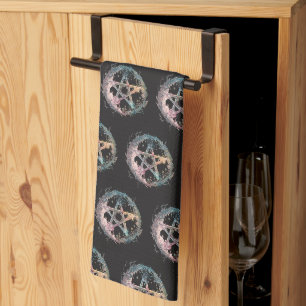 Blue Pentagram Witchcraft Black Halloween Kitchen Towel