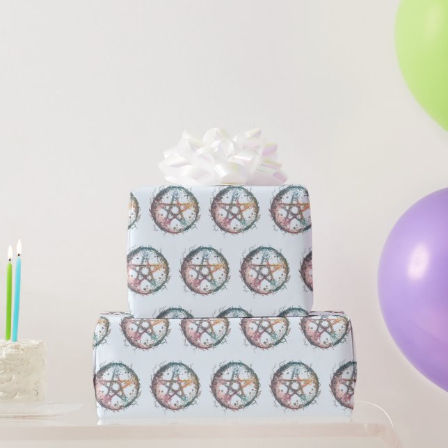Blue Pentagram Witchcraft Light Blue Halloween Wrapping Paper (Party Gifts)