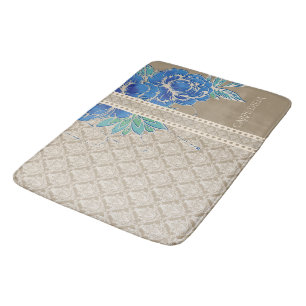 BLUE PEONIES & DAMASK ~ Bath Mat