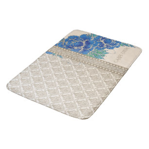BLUE PEONIES & DAMASK ~ Bath Mat