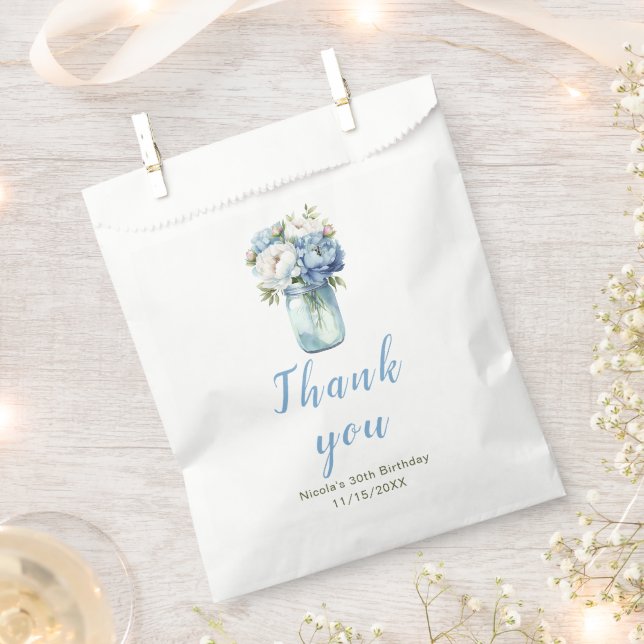 Blue Peonies Mason Jar Birthday Favour Bag (Clipped)