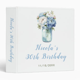 Blue Peonies Mason Jar Birthday Party Photo Album Binder