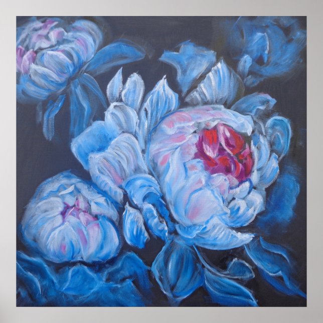 Blue Peonies Poster (Front)