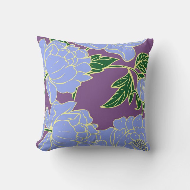 Blue Peonies Throw Pillow (Front)