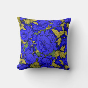 Blue Peonies Throw Pillow