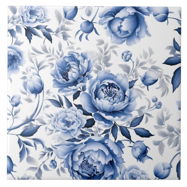 Blue Peonies Tile (Front)