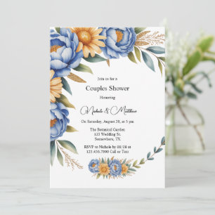 Blue Peony and Yellow Daisies Couples Shower Invitation