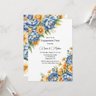 Blue Peony and Yellow Daisies Engagement Party Invitation