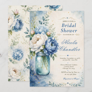 Blue Peony Bridal Shower Invitation