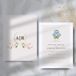 Blue Peony Elegant Wedding Invitation