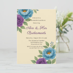 Blue Peony & Fig Purple Rose Bridesmaids Luncheon Invitation