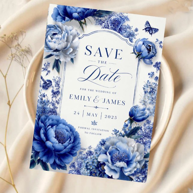 Blue Peony Floral Acrylic Invitations (Creator Uploaded)