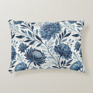 Blue Peony Garden Watercolor Accent Pillow