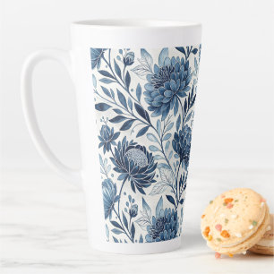 Blue Peony Garden Watercolor Latte Mug