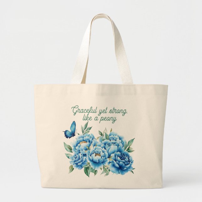 blue peony large tote bag (Front)