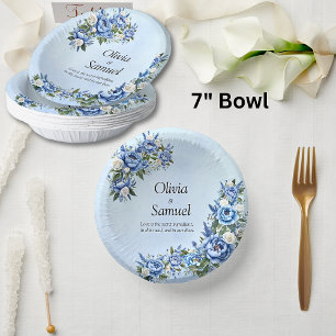 Blue Peony on Blue 7"  Paper Plate