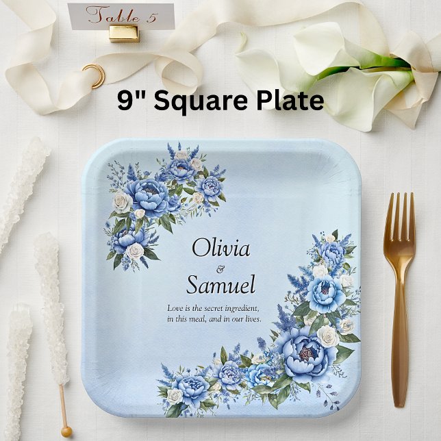 Blue Peony on Blue 9" Square Paper Plate (Creator Uploaded)
