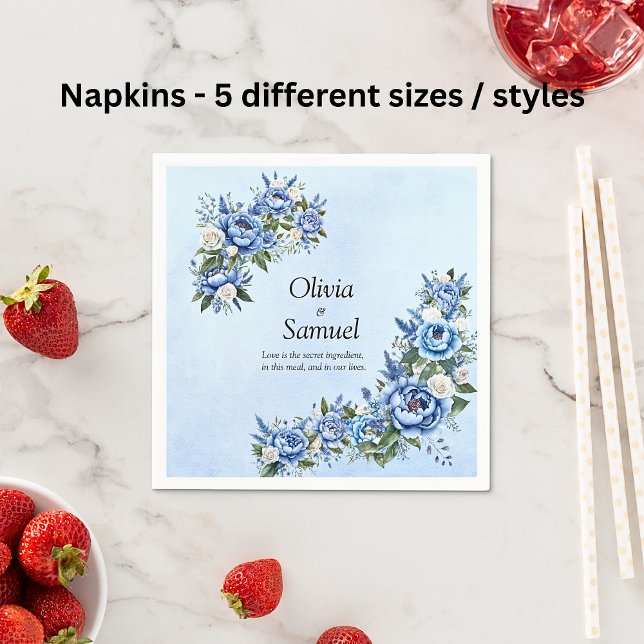 Blue Peony on Blue Cocktail  Napkin (Creator Uploaded)