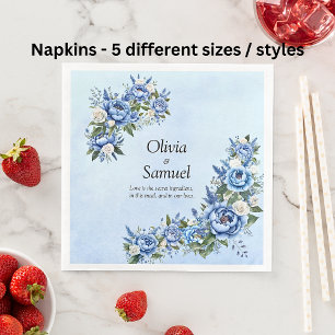 Blue Peony on Blue Luncheon Napkin