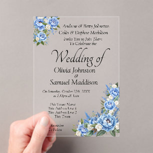 Blue Peony on Blue Wedding Suite  Acrylic Invitations