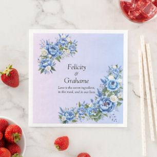 Blue Peony on Mauve Wedding Suite Napkin