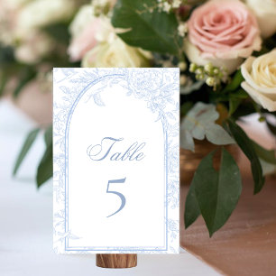 Blue Peony Victorian Arch Classic Wedding White Table Number