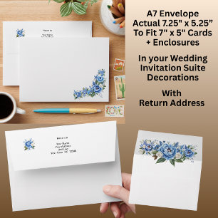 Blue Peony Wedding Suite A7 size  Envelope