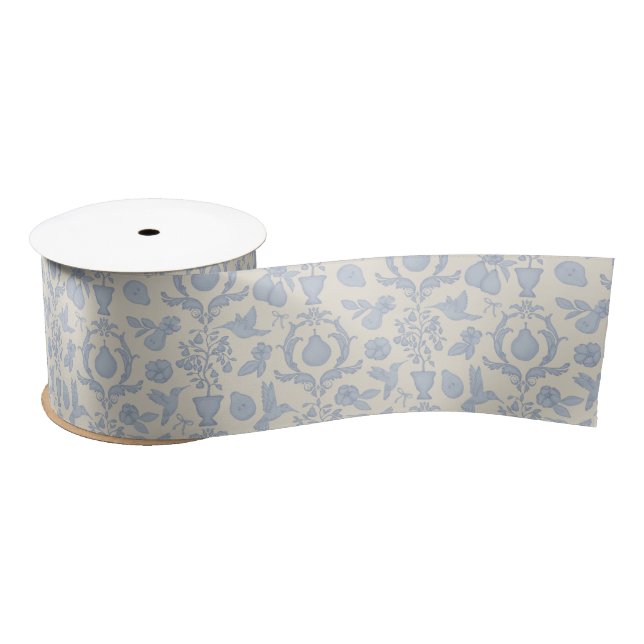 Blue Perfect Pear Damask Bridal Shower Ribbon Satin Ribbon (Spool)