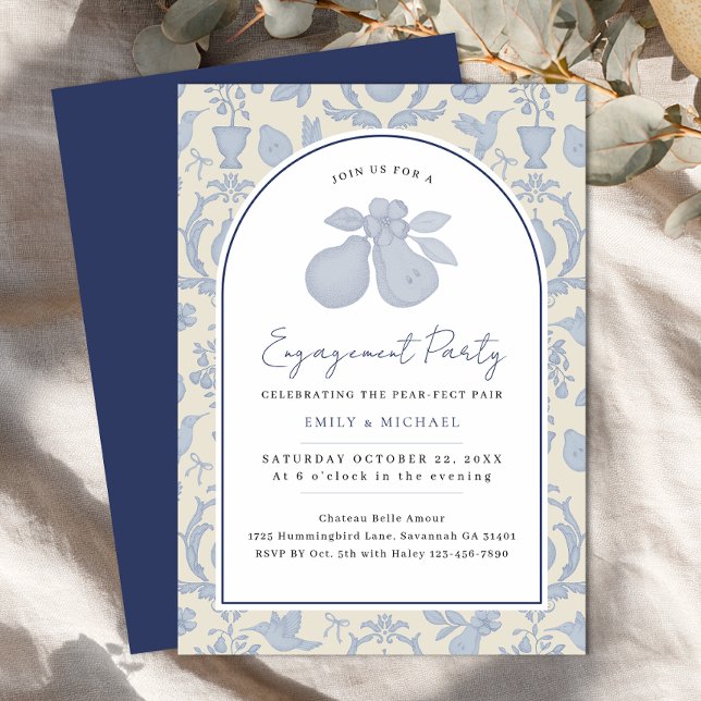 Blue Perfect Pear Engagement Party Invitation (Engagement Party Invite)