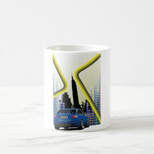 Blue Performance Car Urban Skyline Coffee Mug