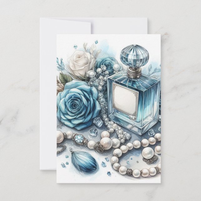 blue perfume and flowers greeting card  (Front)