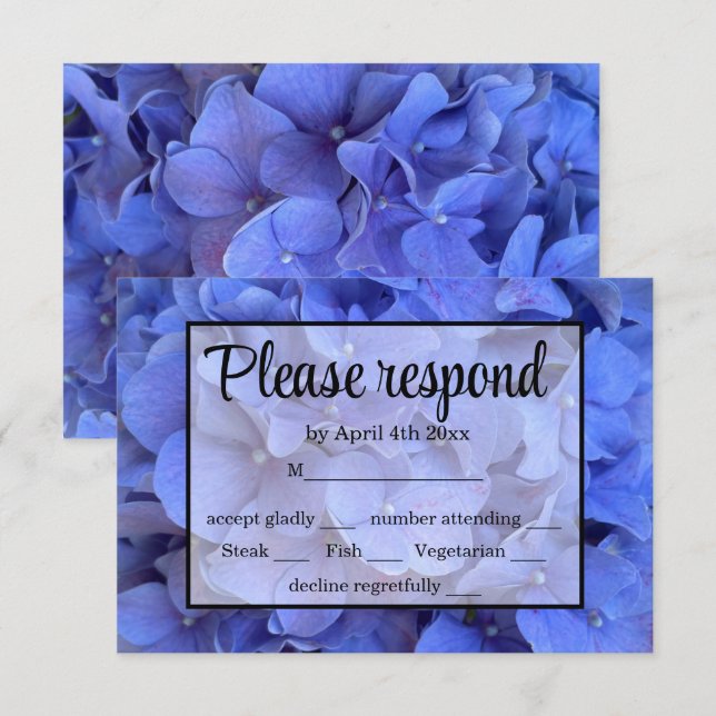 Blue periwinkle elegant floral hydrangeas  RSVP card (Front/Back)