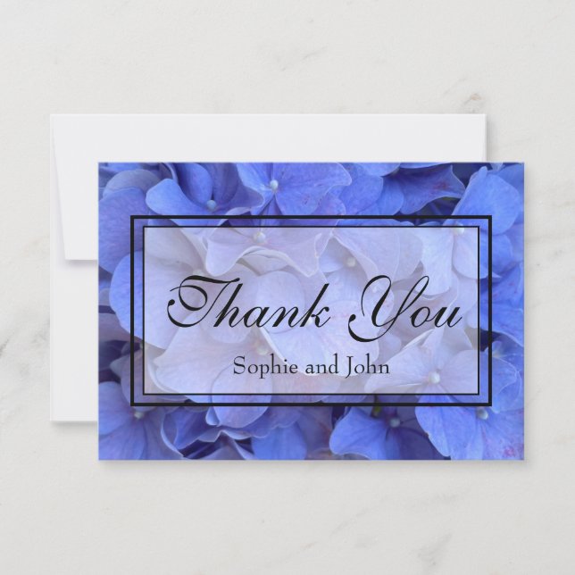 Blue periwinkle elegant floral hydrangeas  thank you card (Front)