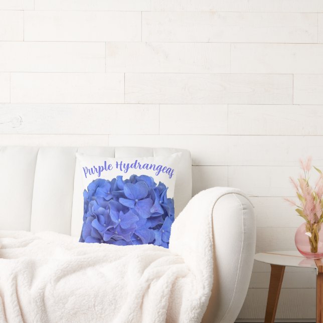 Blue periwinkle elegant floral hydrangeas  throw pillow (Couch)