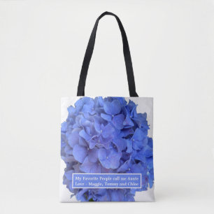 Blue periwinkle elegant floral hydrangeas tote bag