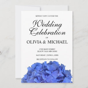 Blue periwinkle elegant floral hydrangeas Wedding Invitation