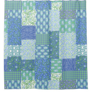 Blue Periwinkle Floral Boho Faux Patchwork Pattern