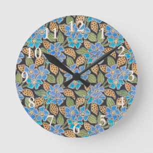 Blue Periwinkle Flowers Vinca Pattern Round Clock