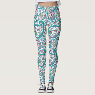 Blue Persian Boteh Paisley Pattern Yoga Leggings
