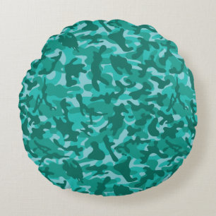 Blue Persian Camouflage Round Pillow