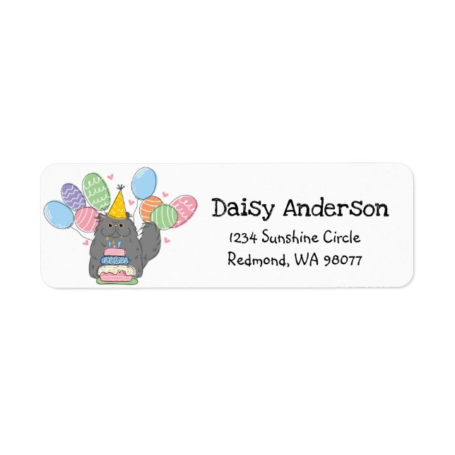 Blue Persian Cat Birthday Return Address Label (Front)