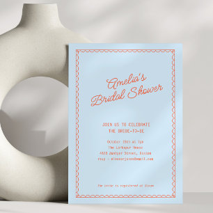 Blue Persimmon Doodle Scallop Border Bridal Shower Invitation