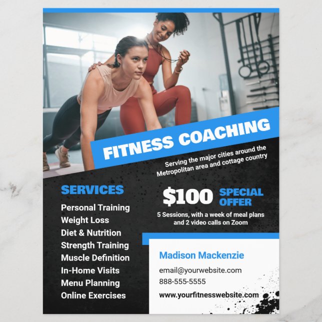 Blue Personal Trainer and Fitness Coaching Flyer (Front)