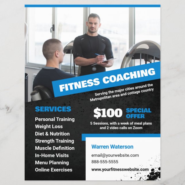 Blue Personal Trainer and Fitness Coaching Flyer (Front)