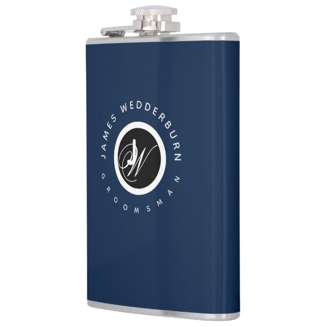 Blue Personalize Groomsman Wedding Favour Hip Flask (Left)